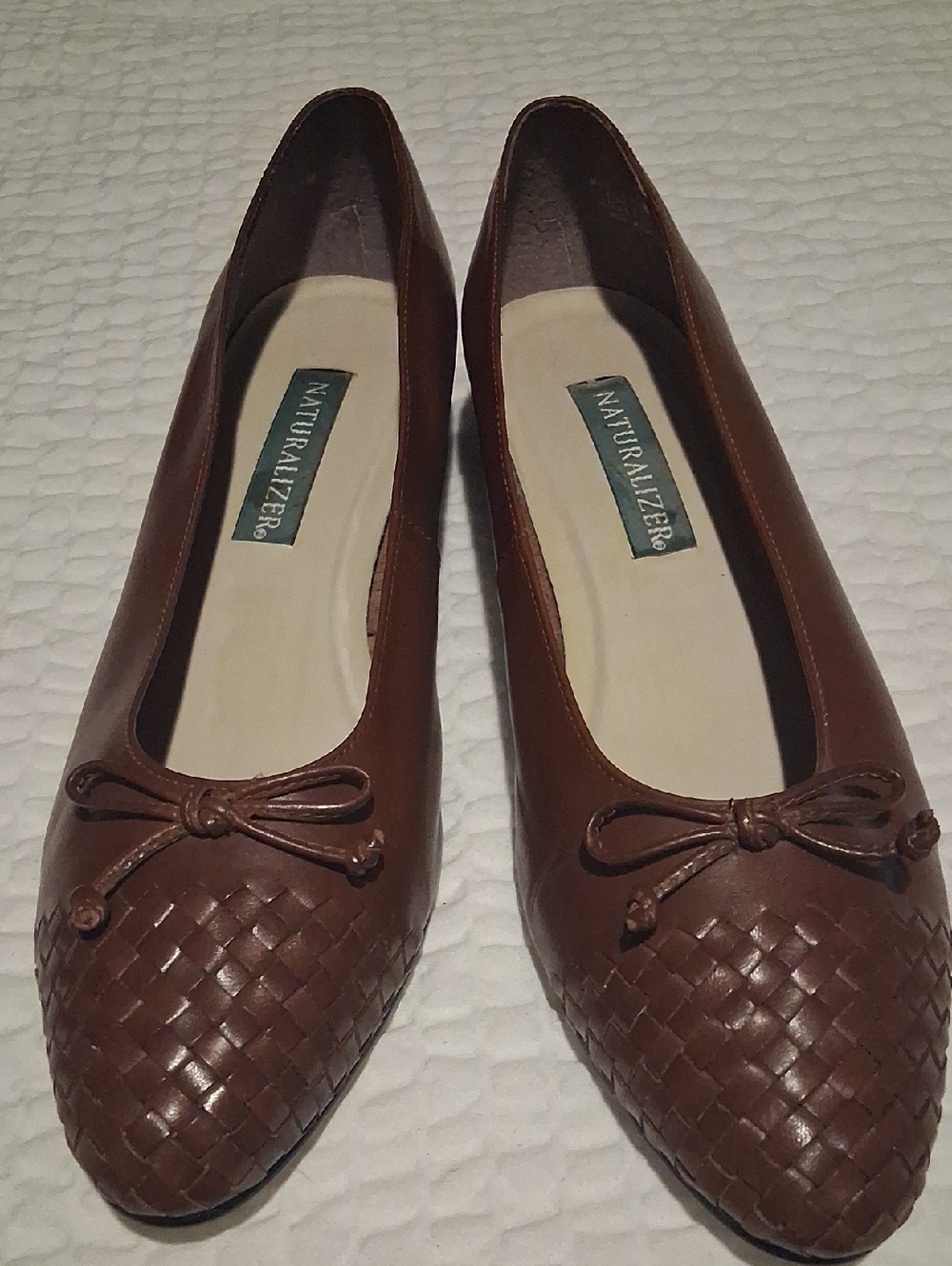 Vintage Naturalizer Brown Woven Leather Ballet Flats with Bow - Size 11M